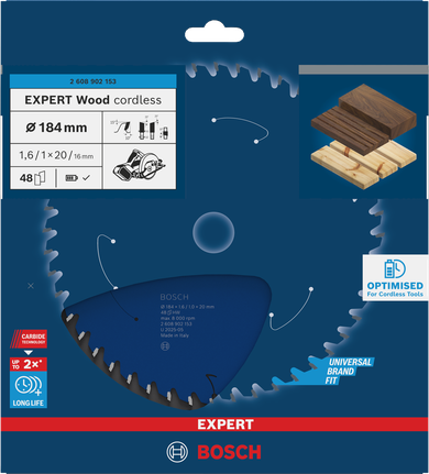 „Bosch EXPERT Wood“ akumuliatorinis diskinis pjūklas, 184 mm, T48.